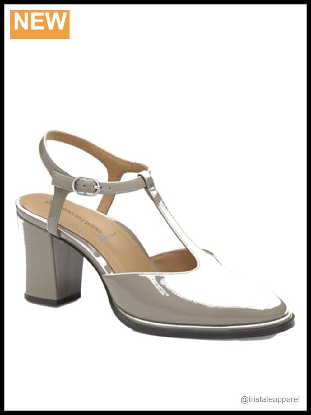 T-Strap Pump Patent Leather Heel with Buckle Closure